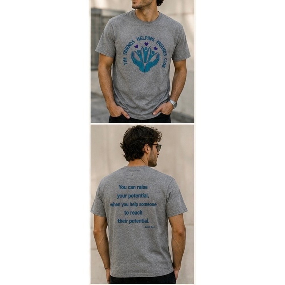 Gildan Mens Gray Friends Helping‎ Friends Club Amit Ray Quote Graphic T-Shirt M